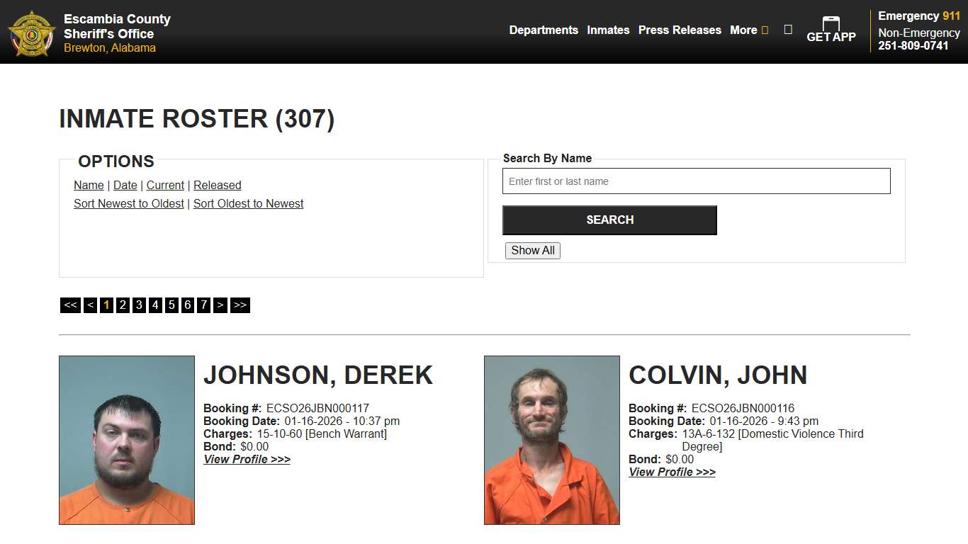 Inmate Roster - Current Inmates Booking Date Descending - Escambia County Sheriff, AL