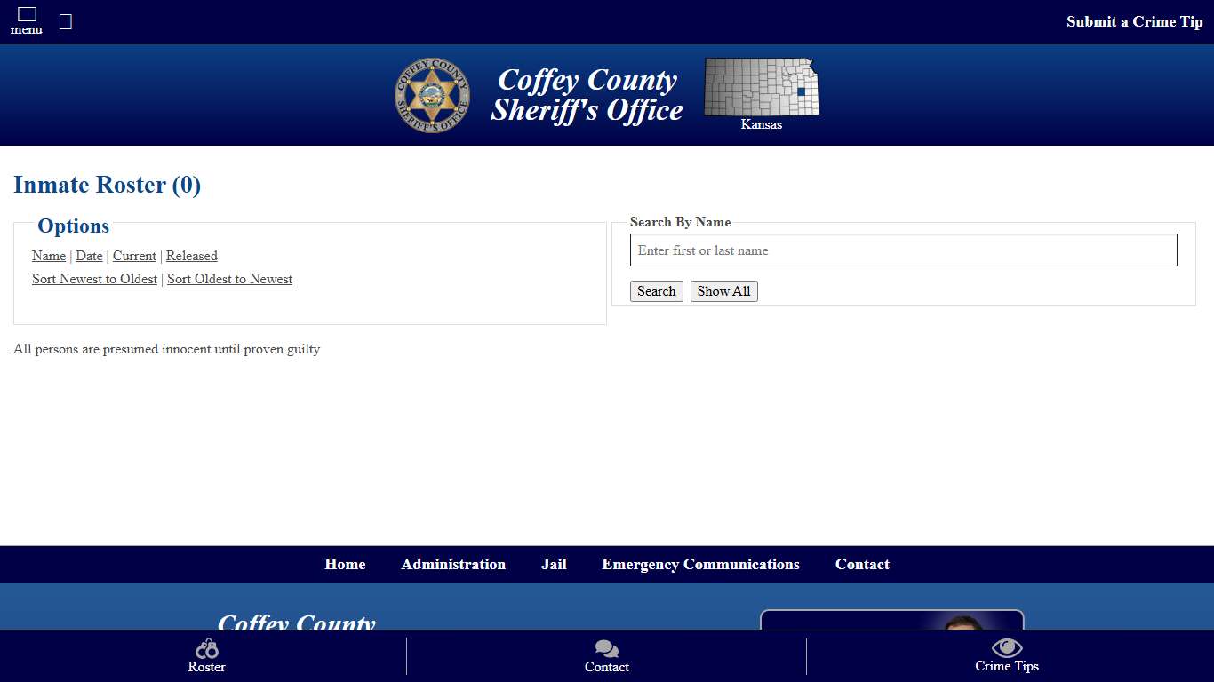 Inmate Roster - Released Inmates Booking Date Descending - Coffey County Sheriff's Office | Kansas
